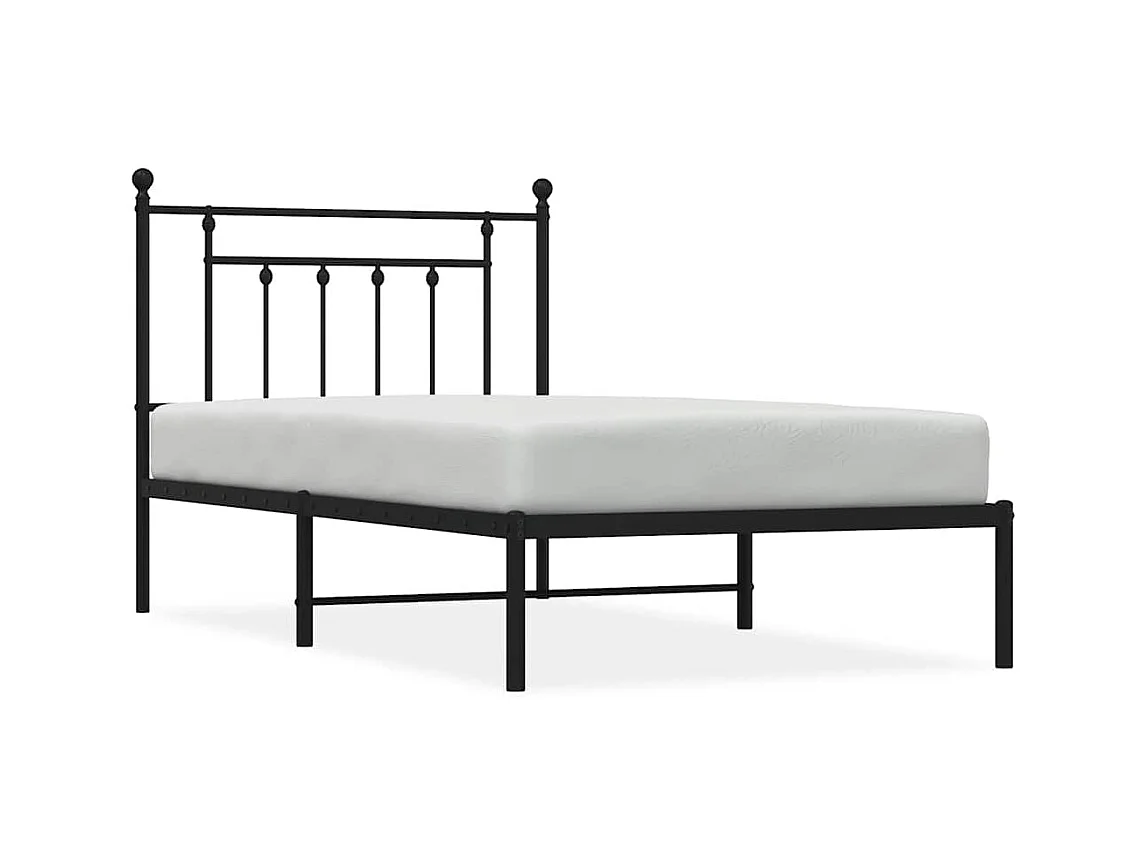 Lit simple | Lit adulte, enfant | Cadre de lit métal avec tête de lit noir 100x190cm