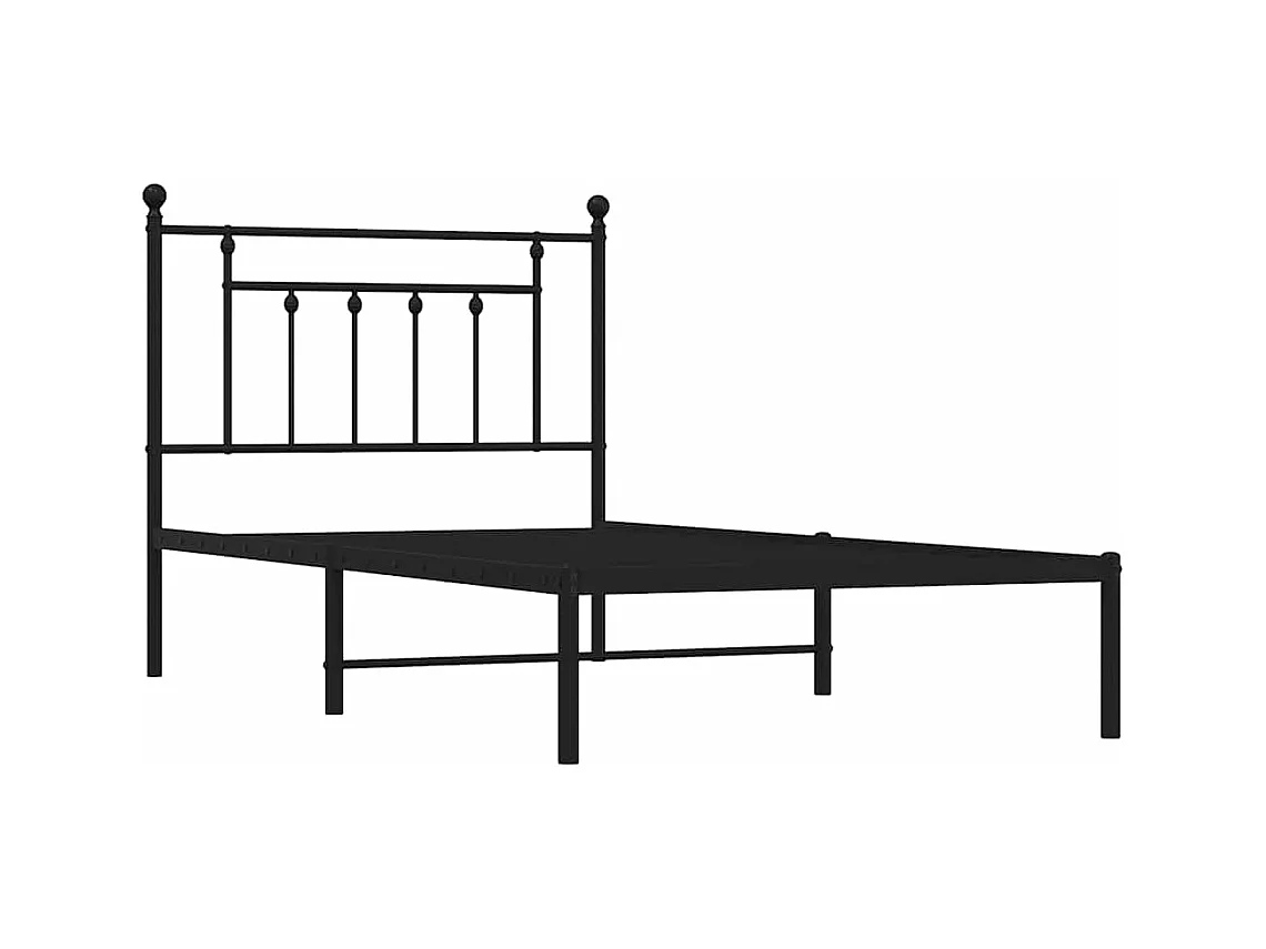 Lit simple | Lit adulte, enfant | Cadre de lit métal avec tête de lit noir 100x190cm