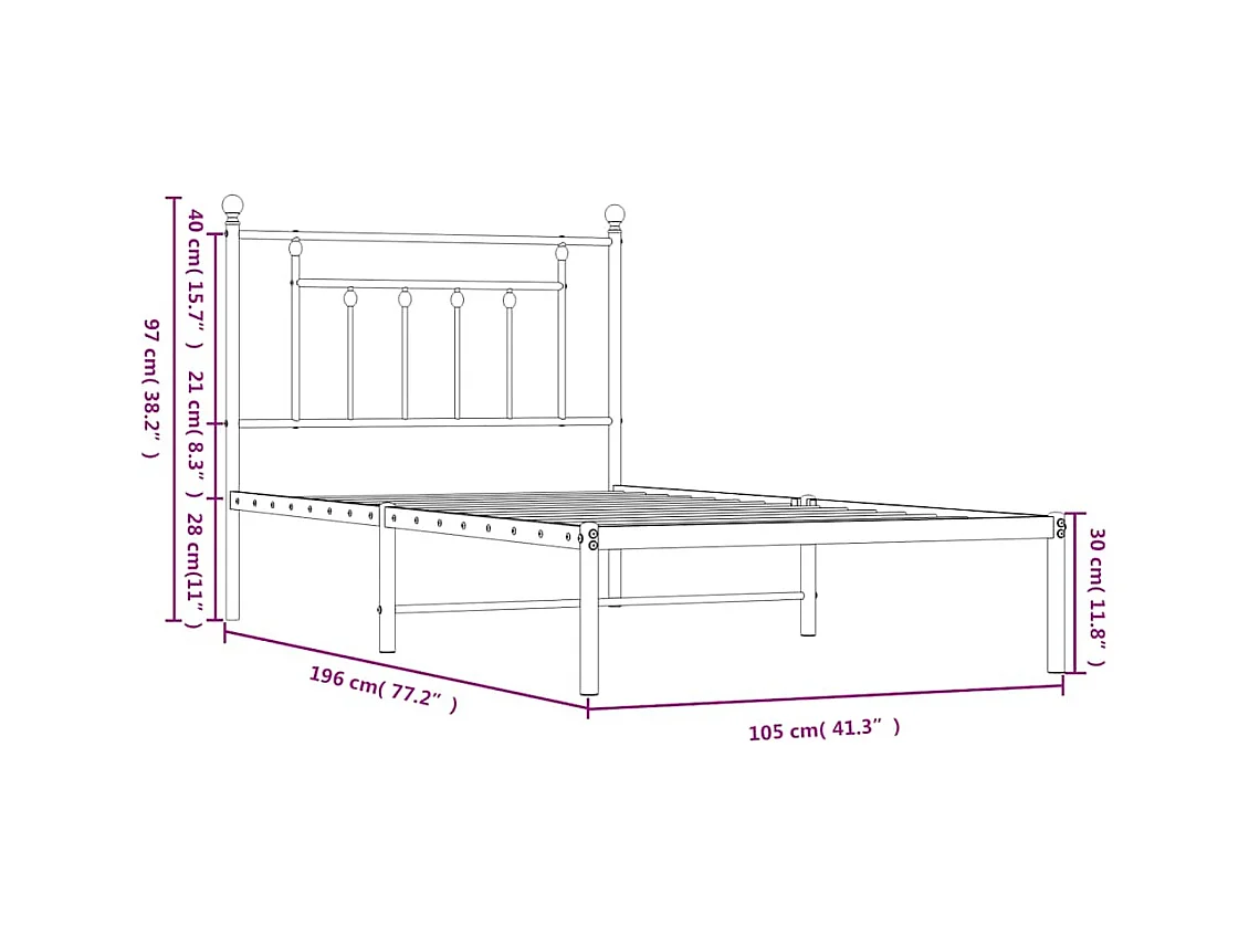 Lit simple | Lit adulte, enfant | Cadre de lit métal avec tête de lit noir 100x190cm