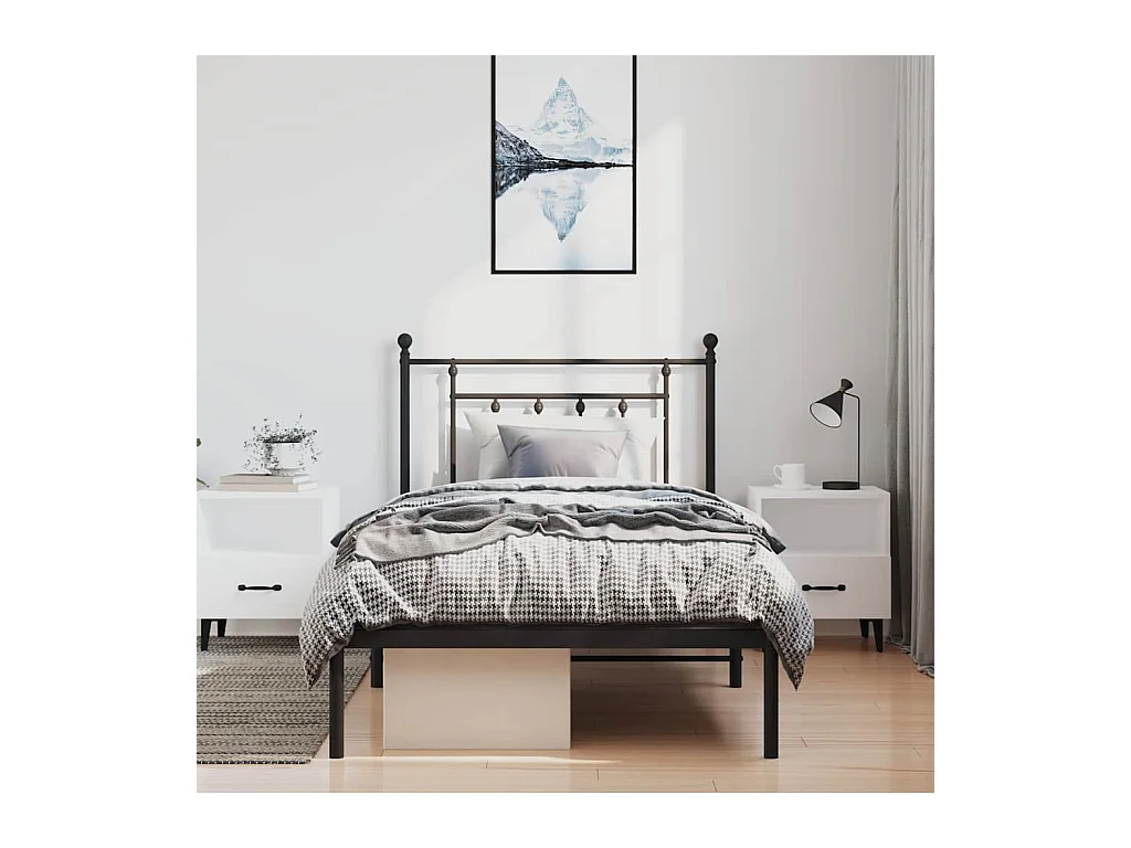 Lit simple | Lit adulte, enfant | Cadre de lit métal avec tête de lit noir 100x190cm