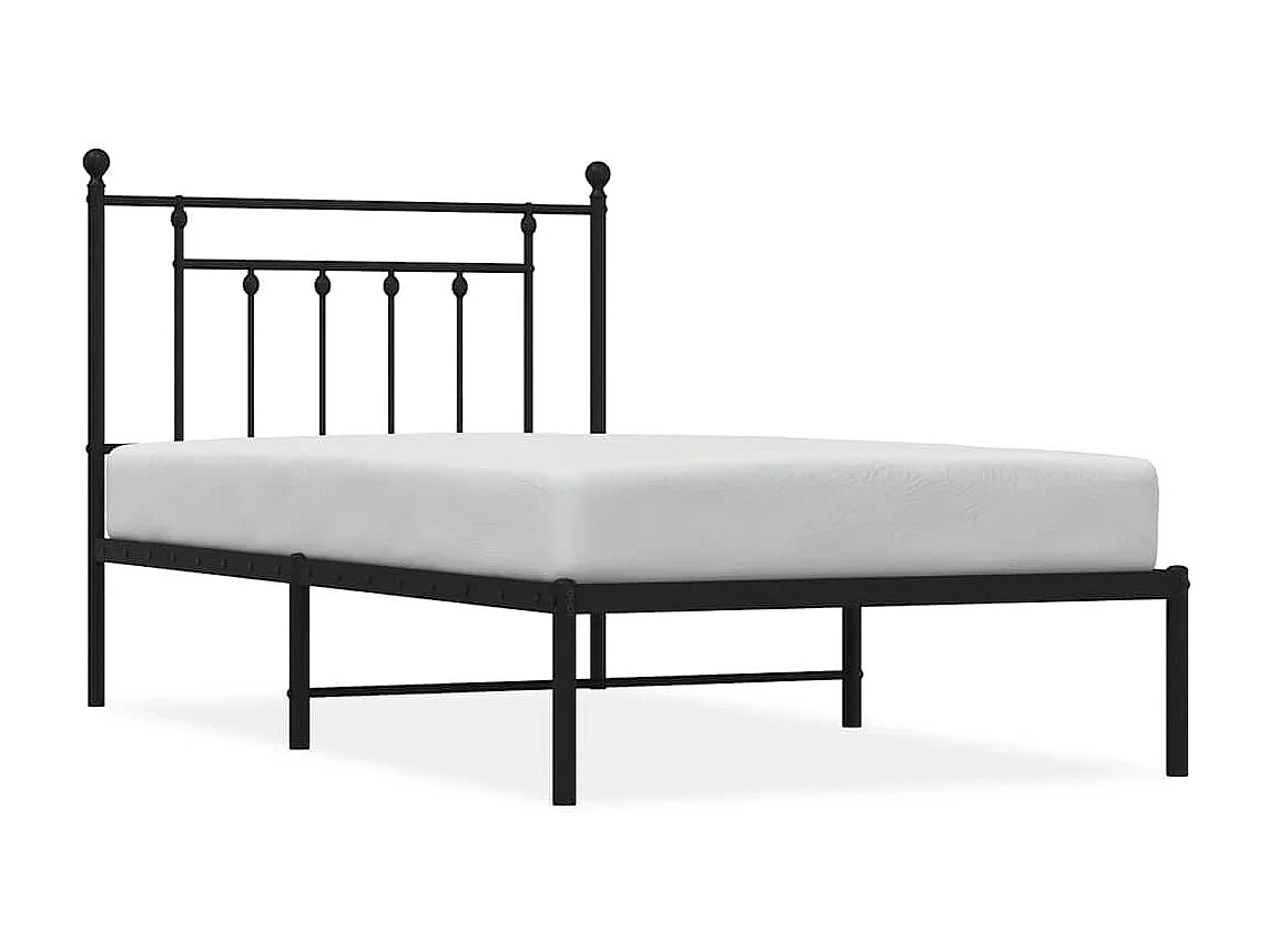 Lit simple | Lit adulte, enfant | Cadre de lit métal avec tête de lit noir 100x190cm