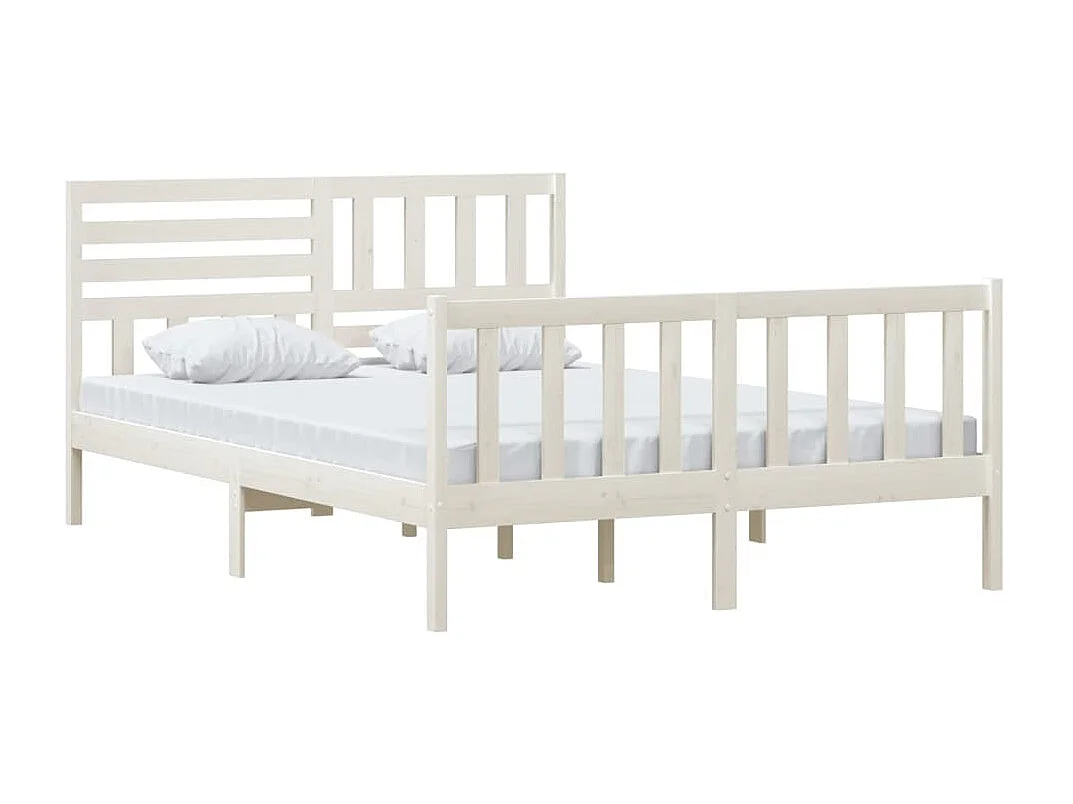 Lit double | Lit adulte | Cadre de lit blanc bois massif 140x200 cm