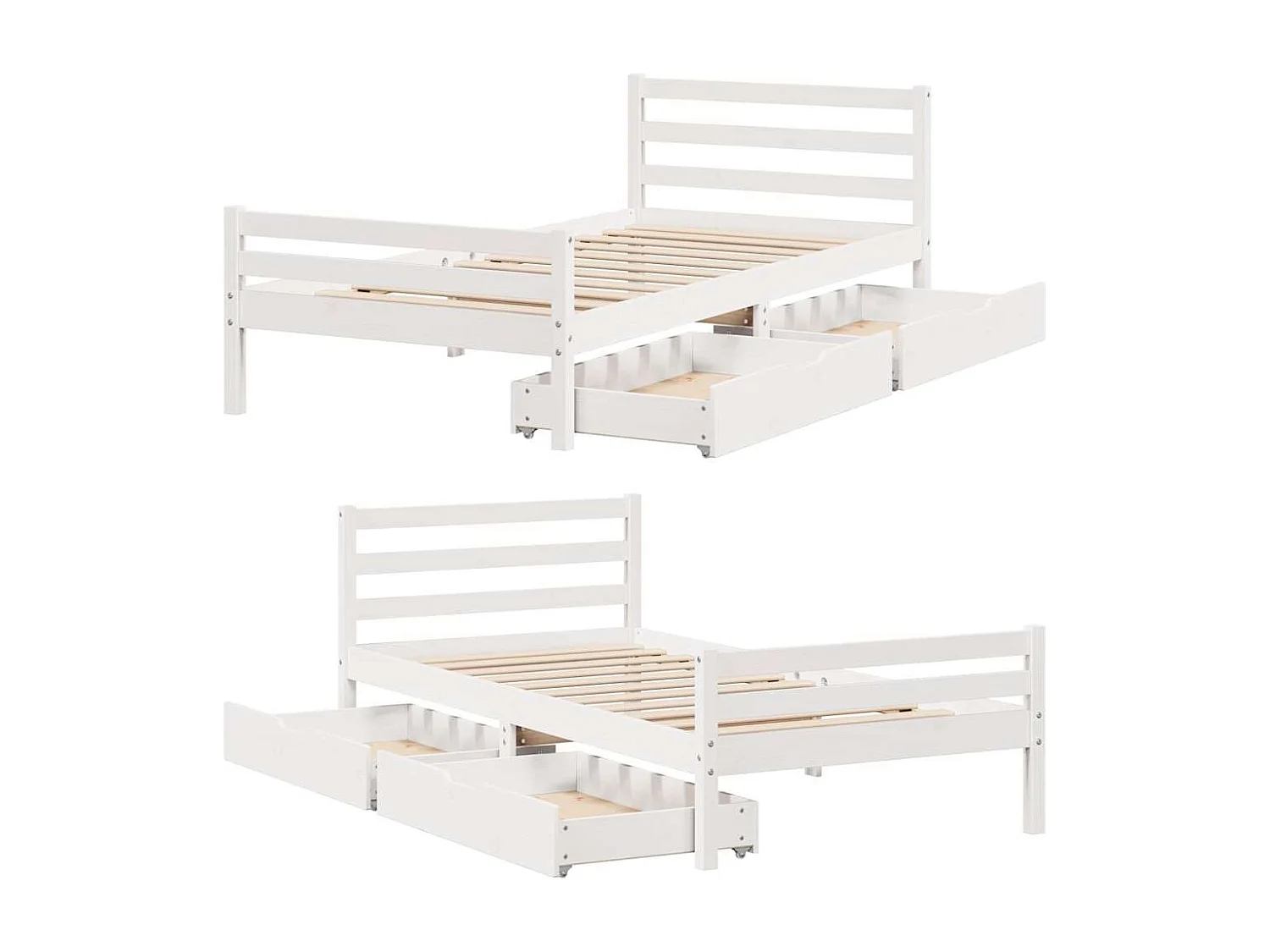 Lit simple | Lit adulte, enfant | Cadre de lit blanc 100x200 cm bois de pin massif