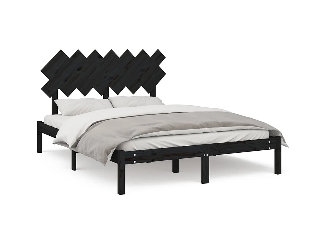 Lit double | Lit adulte | Cadre de lit noir 140x190 cm bois massif