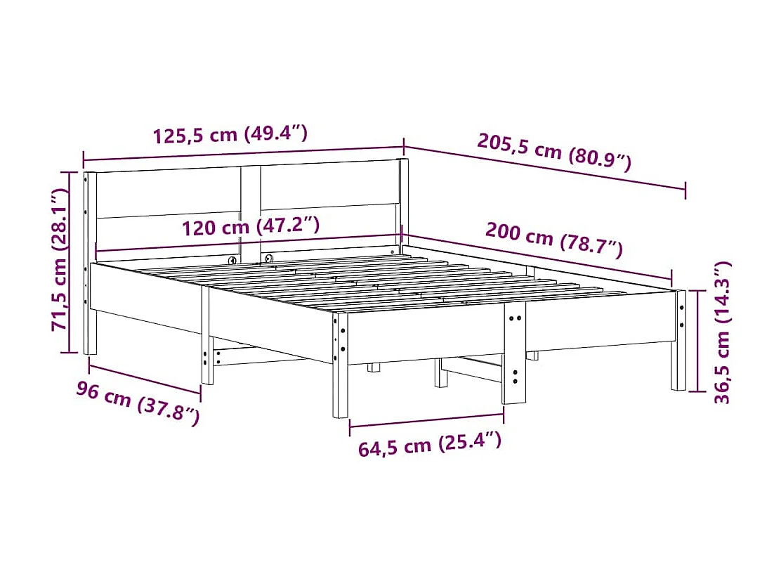 Lit simple | Lit adulte, enfant | Cadre de lit blanc 120x200 cm bois de pin massif