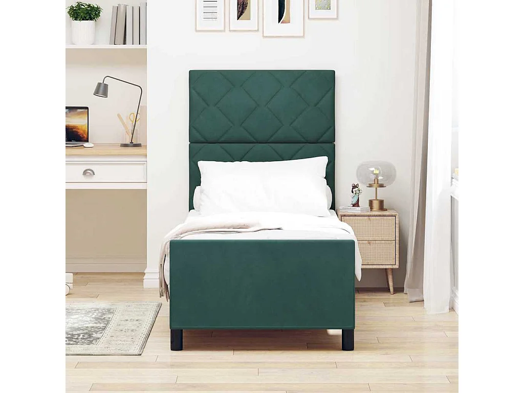 Lit simple | Lit adulte, enfant | Cadre de lit avec tête de lit Vert foncé 80x200 cm Velours