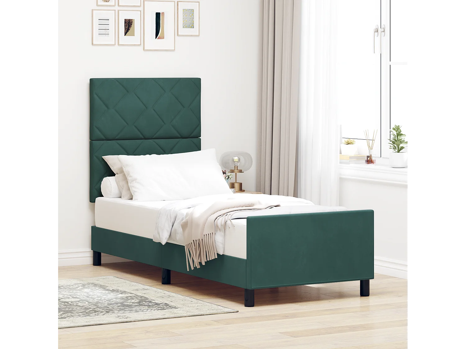 Lit simple | Lit adulte, enfant | Cadre de lit avec tête de lit Vert foncé 80x200 cm Velours