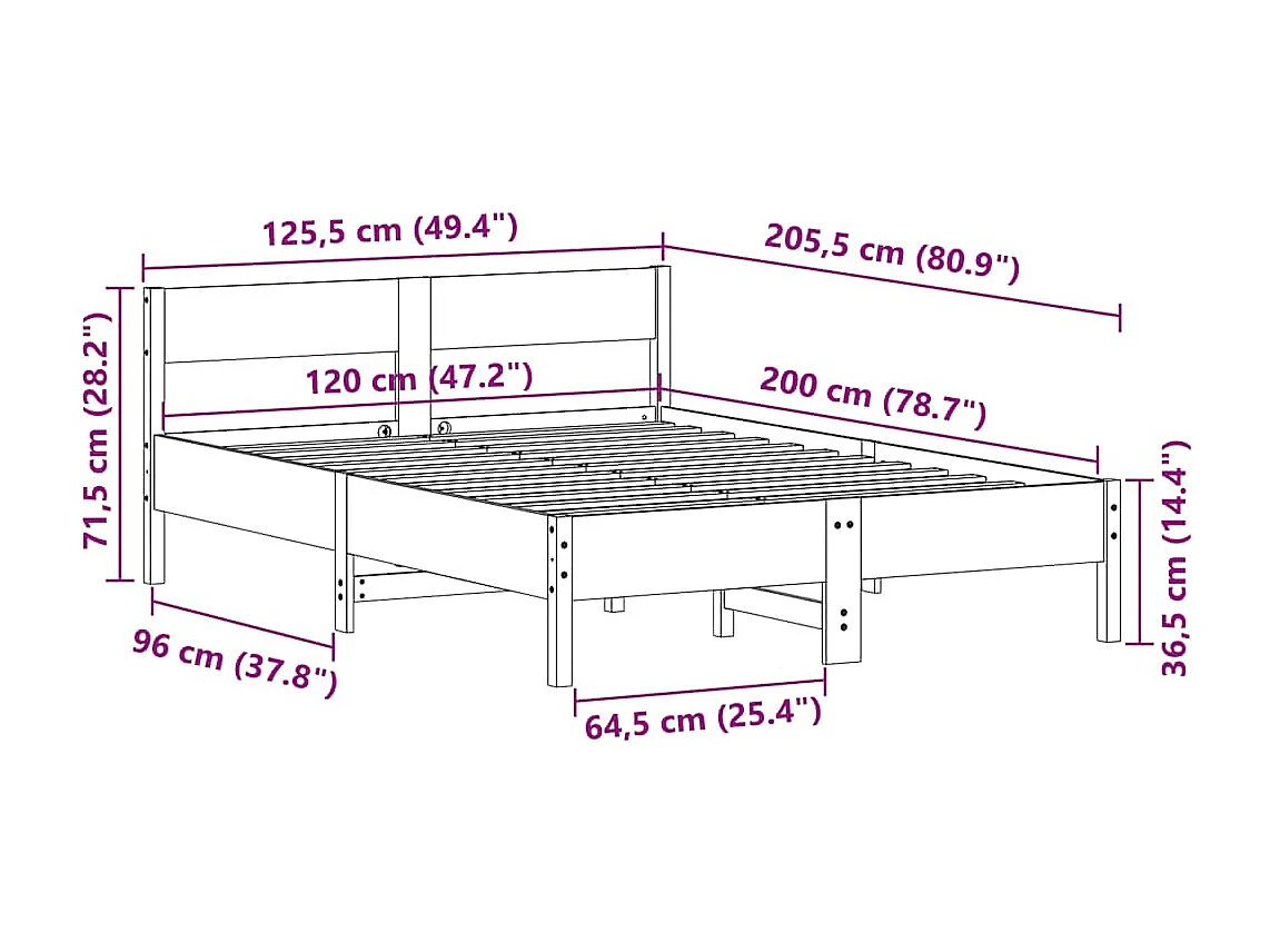 Lit simple | Lit adulte, enfant | Cadre de lit cire marron 120x200cm bois pin massif