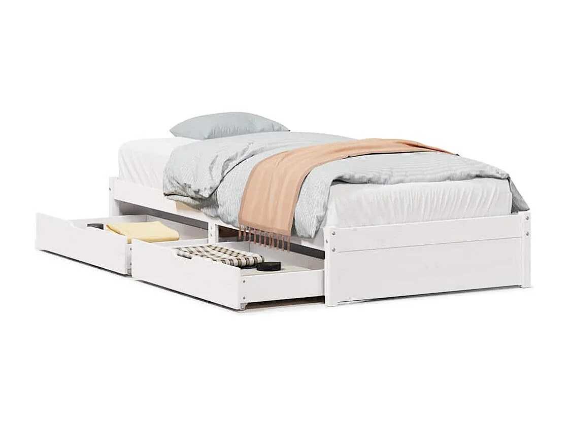 Lit simple | Lit adulte, enfant | Cadre de lit blanc 90x190 cm bois de pin massif