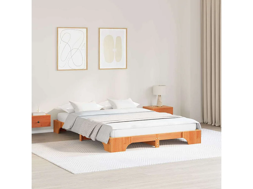 Lit double | Lit adulte | Cadre de lit ciré marron 160x200 cm en bois de pin massif