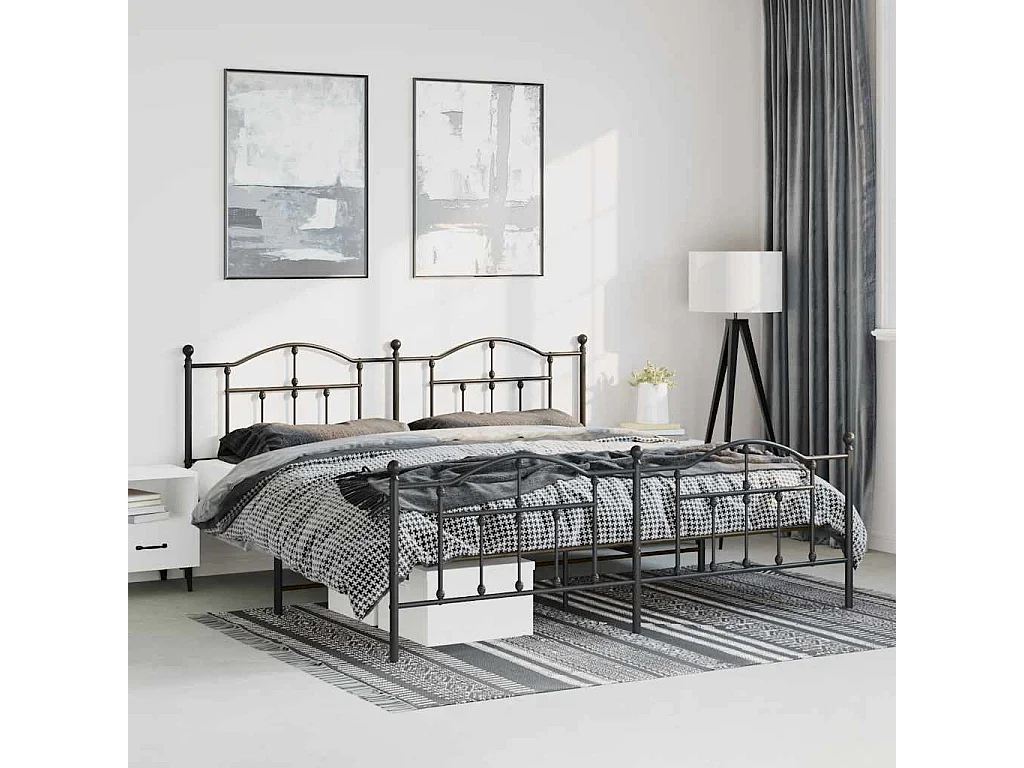Lit double | Lit adulte | Cadre de lit métal avec pied de lit noir 193x203cm