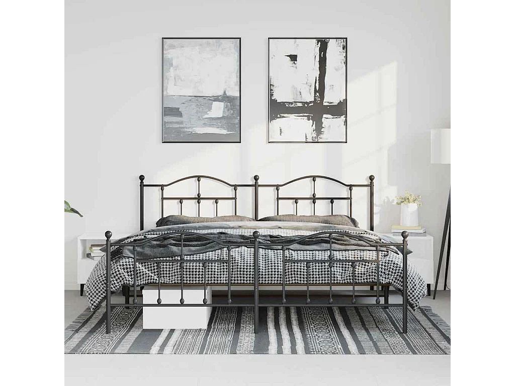 Lit double | Lit adulte | Cadre de lit métal avec pied de lit noir 193x203cm