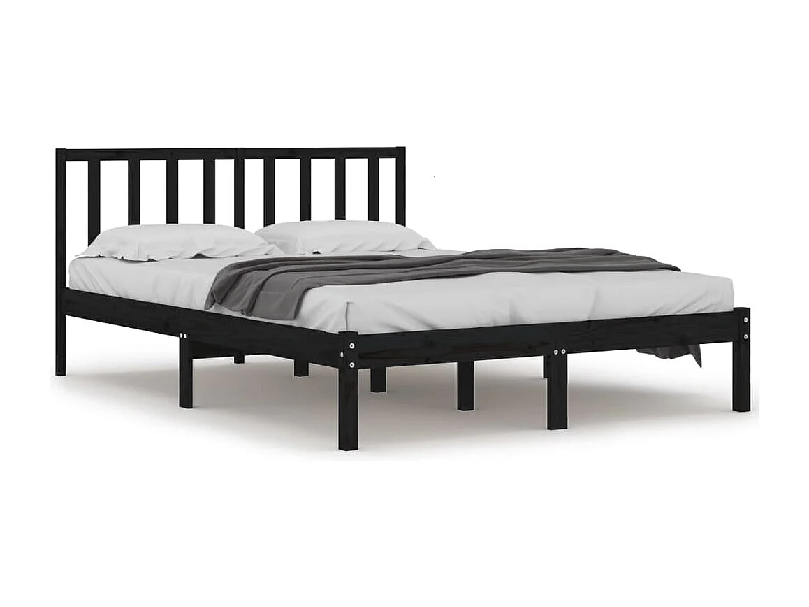 Lit double | Lit adulte | Cadre de lit noir bois massif de pin 200x200 cm
