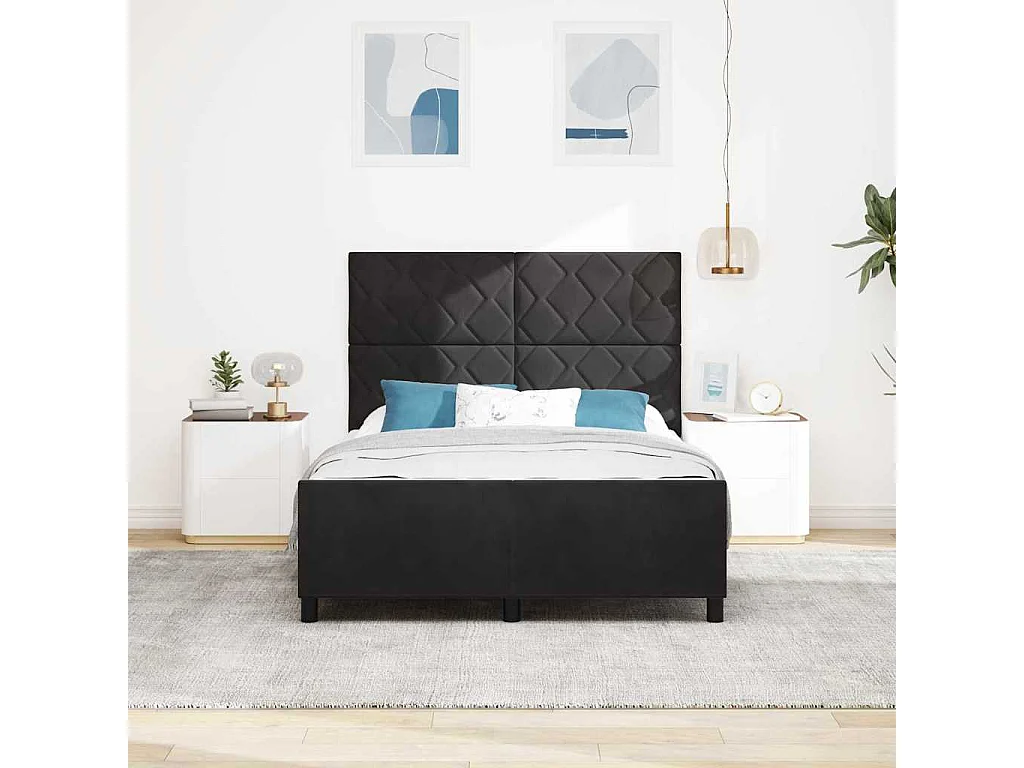 Lit double | Lit adulte | Cadre de lit avec tête de lit Noir 140x200 cm Velours