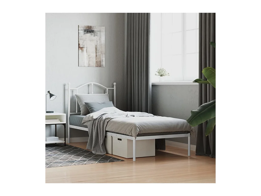Lit simple | Lit adulte, enfant | Cadre de lit métal avec tête de lit blanc 90x190cm