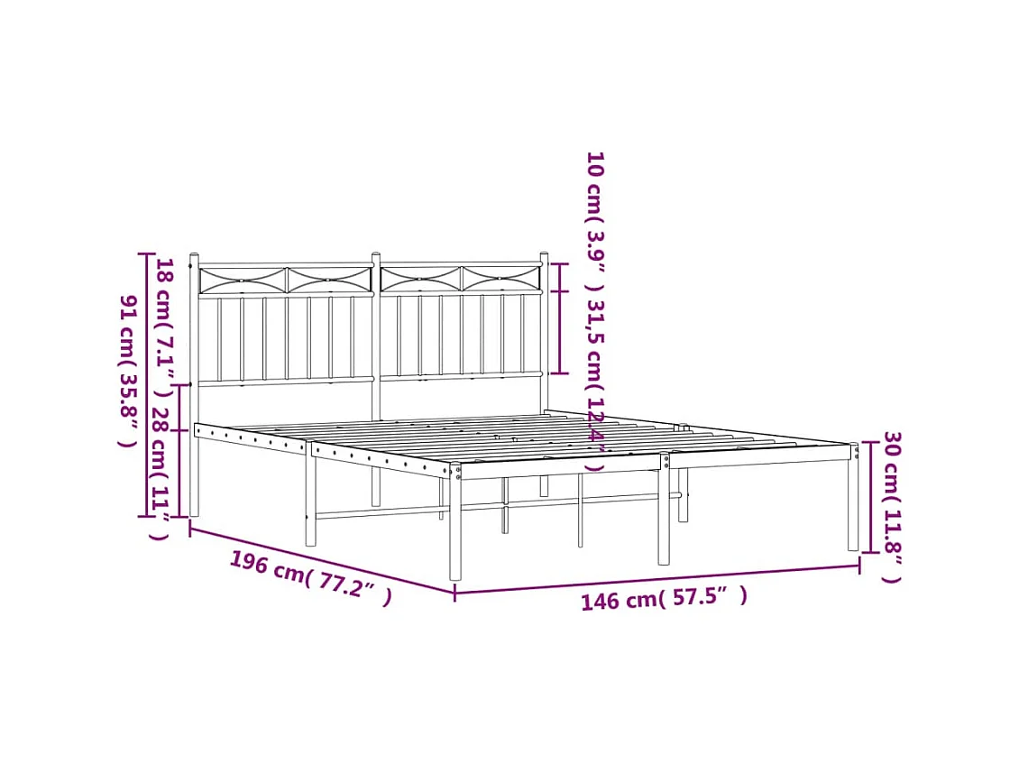 Lit double | Lit adulte | Cadre de lit métal avec tête de lit noir 140x190cm
