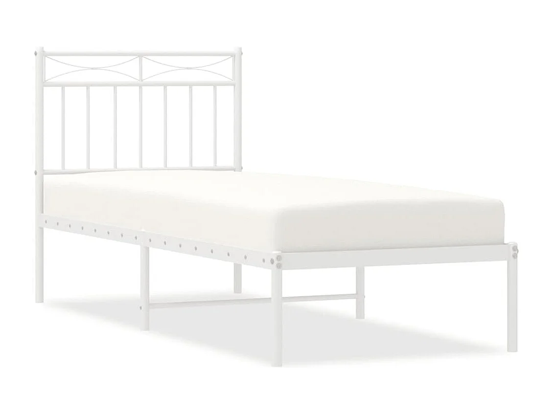 Lit simple | Lit adulte, enfant | Cadre de lit métal avec tête de lit blanc 75x190cm
