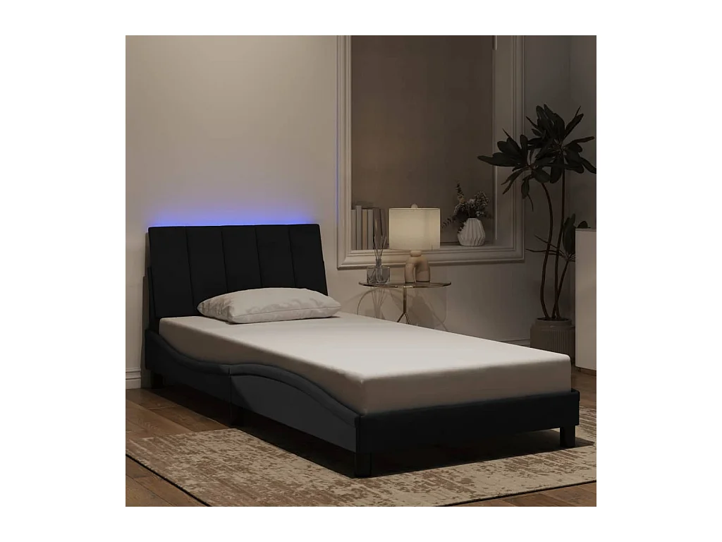 Lit simple | Lit adulte, enfant | Cadre de lit avec LED noir 100x200 cm velours