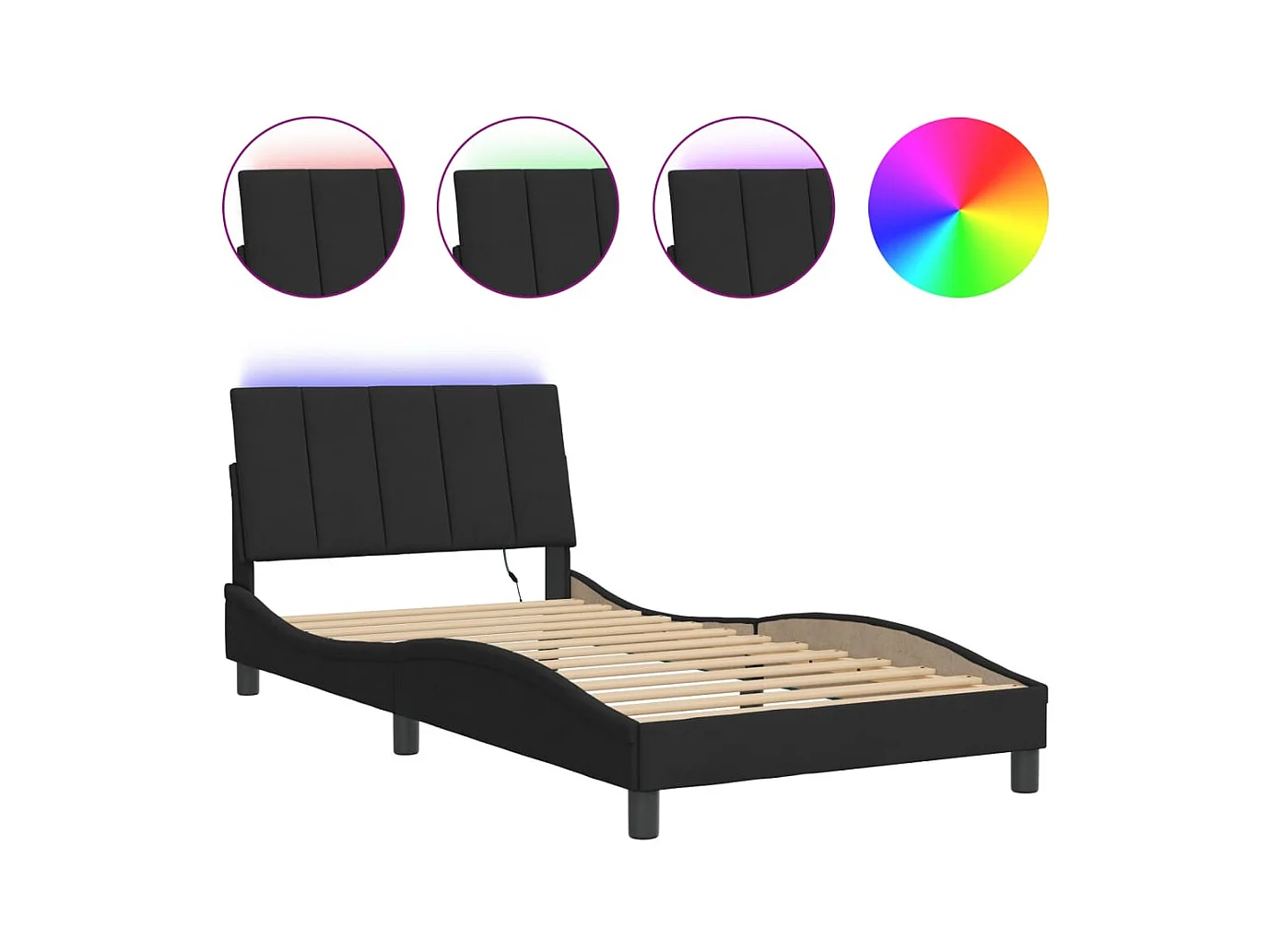 Lit simple | Lit adulte, enfant | Cadre de lit avec LED noir 100x200 cm velours