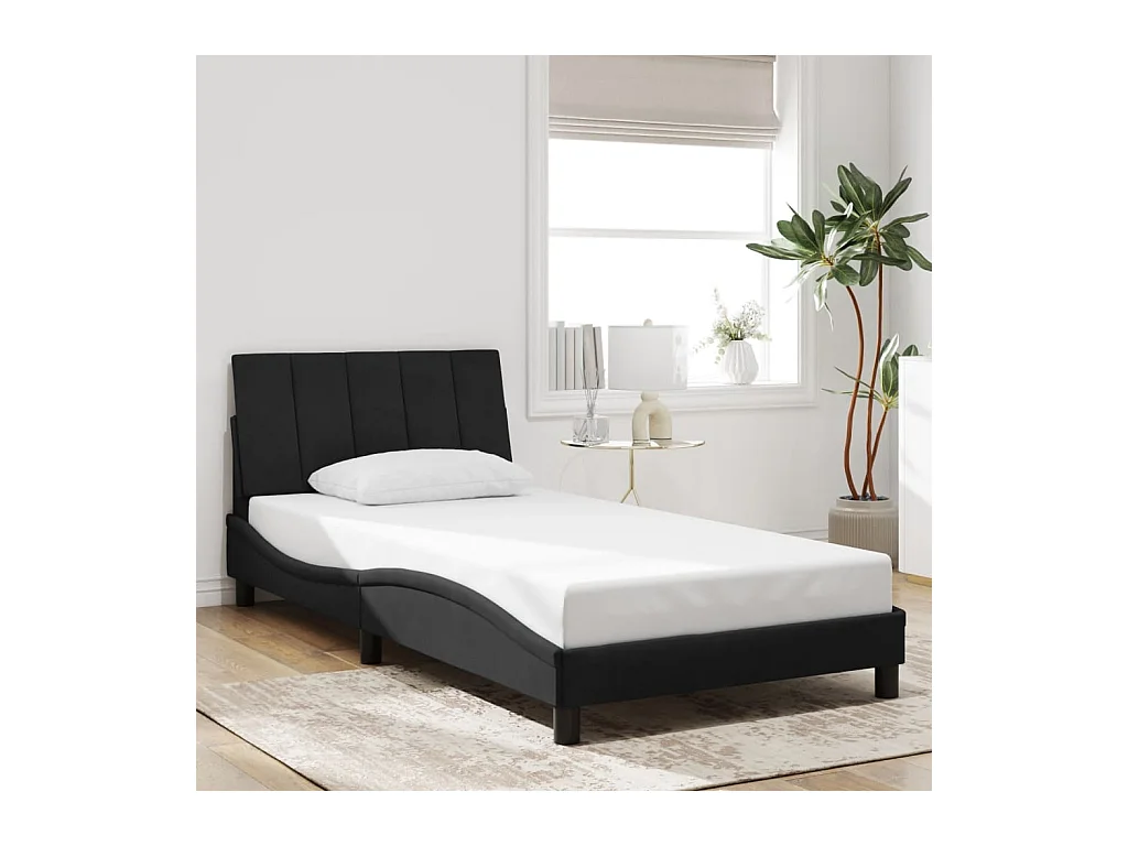 Lit simple | Lit adulte, enfant | Cadre de lit avec LED noir 100x200 cm velours