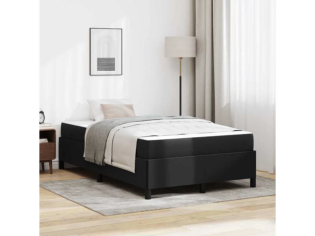 Lit simple | Lit adulte, enfant | Cadre de lit avec matelas Noir 120x200 cm Faux cuir