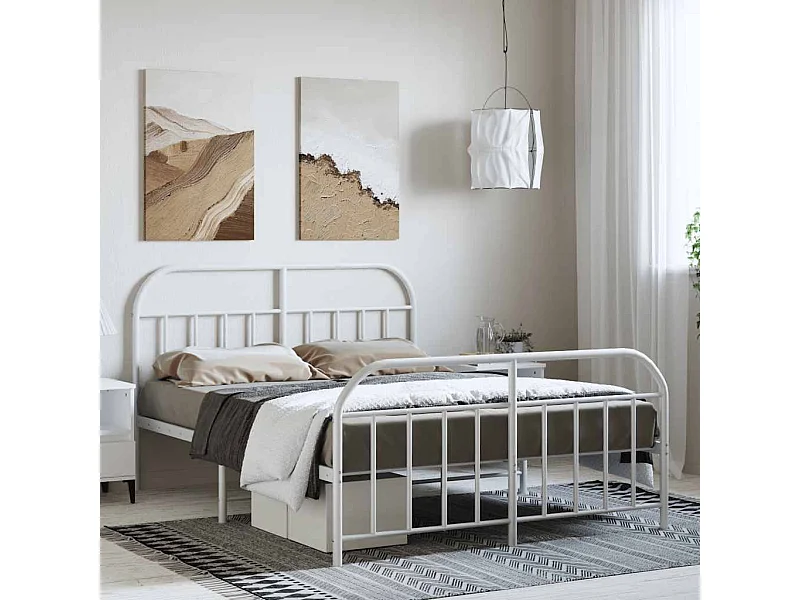 Lit double | Lit adulte | Cadre de lit métal et pied de lit blanc 135x190 cm