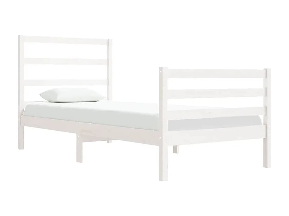 Lit simple | Lit adulte, enfant | Cadre de lit blanc bois de pin massif 90x190 cm