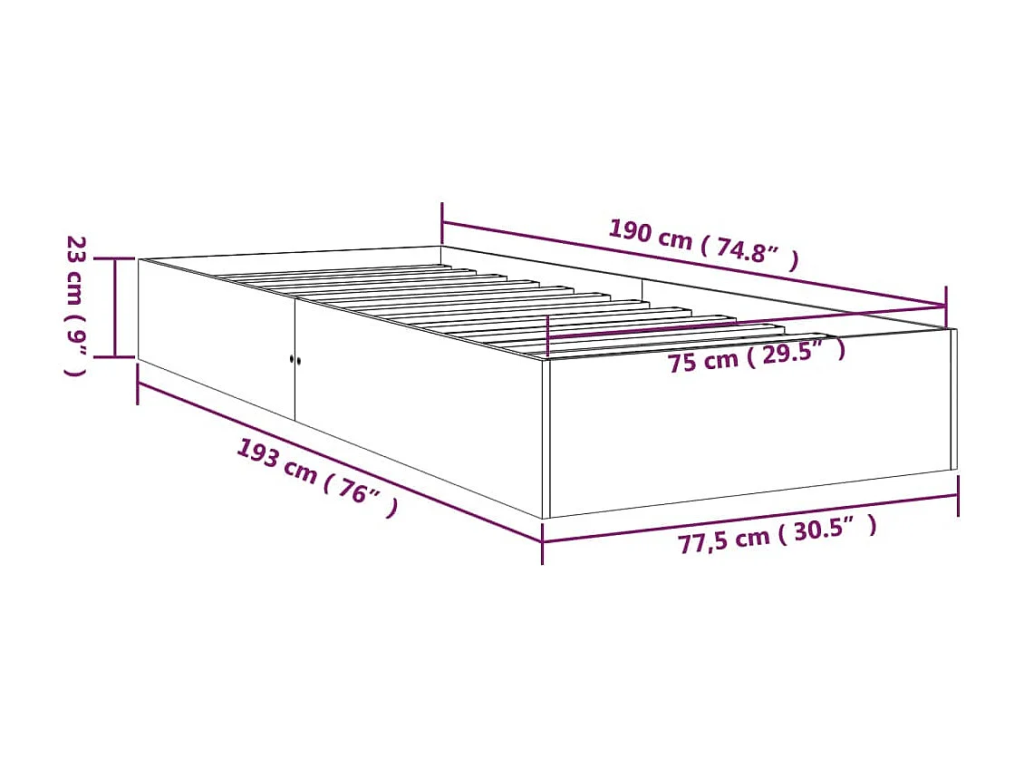Lit simple | Lit adulte, enfant | Cadre de lit blanc bois massif 75x190 cm