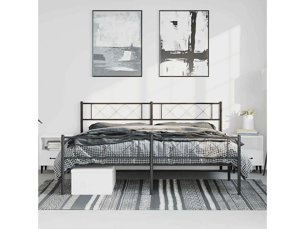 Lit double | Lit adulte | Cadre de lit métal avec pied de lit noir 193x203cm