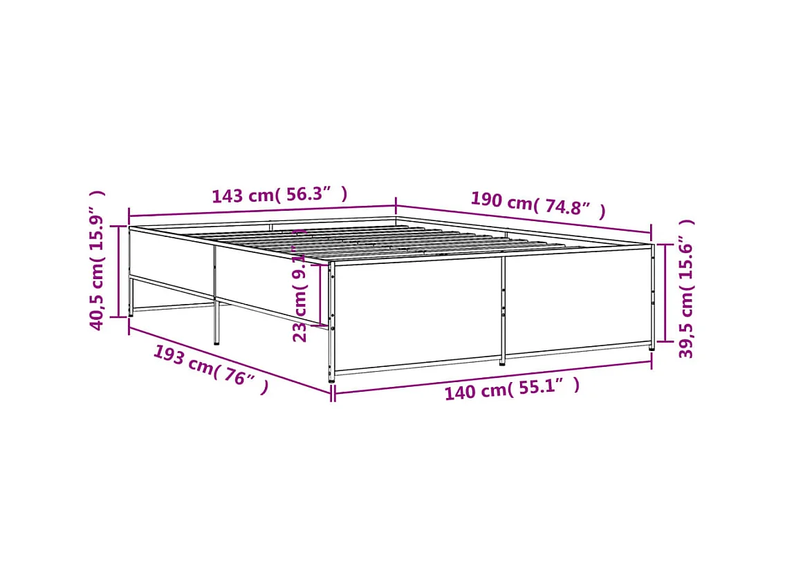 Lit double | Lit adulte | Cadre de lit sonoma gris 140x190 cm