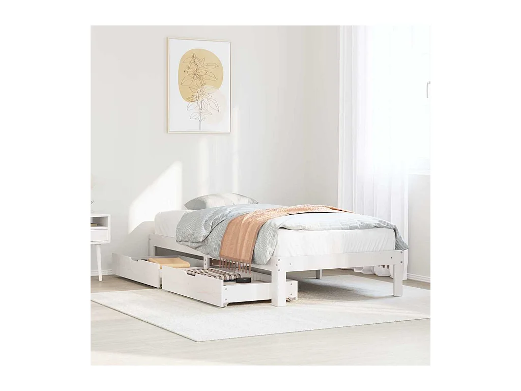 Letto per adulti | Letto singolo | Giroletto con Cassetti Bianco 90x200 cm Legno Massello di Pino