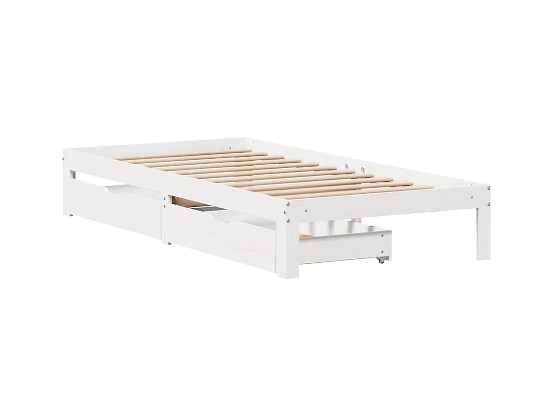 Letto per adulti | Letto singolo | Giroletto con Cassetti Bianco 90x200 cm Legno Massello di Pino