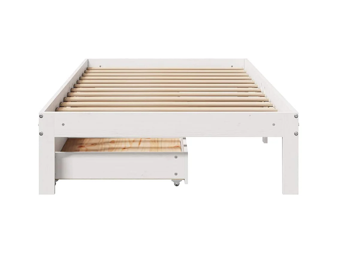 Letto per adulti | Letto singolo | Giroletto con Cassetti Bianco 90x200 cm Legno Massello di Pino