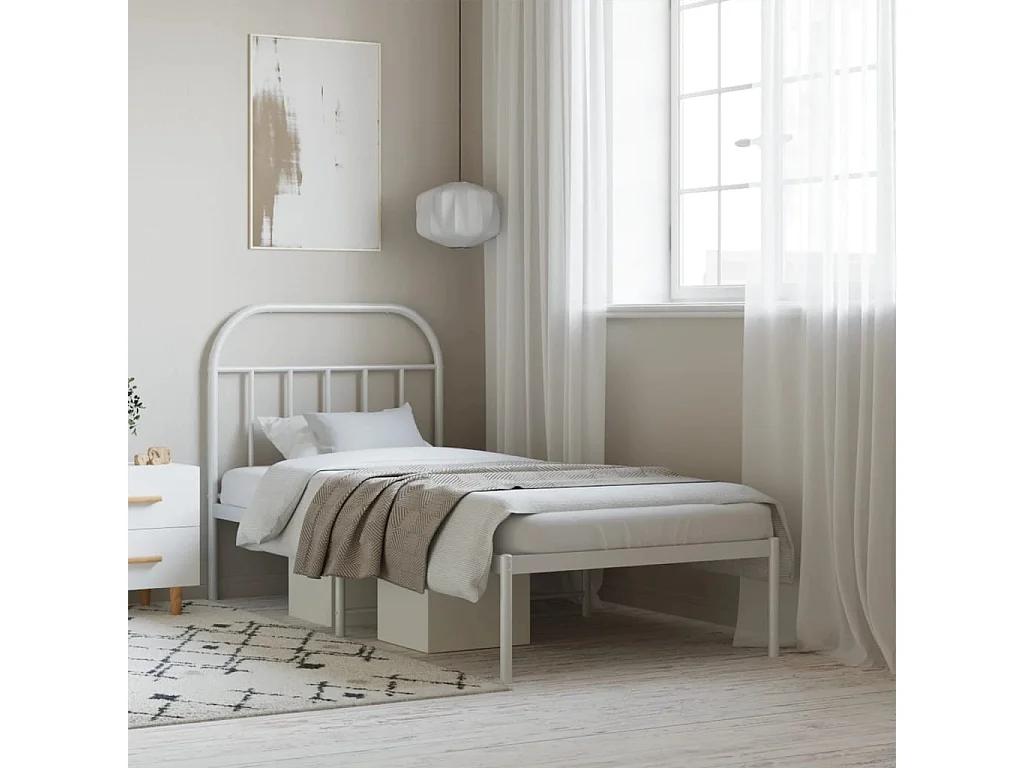 Lit simple | Lit adulte, enfant | Cadre de lit métal avec tête de lit blanc 90x190cm