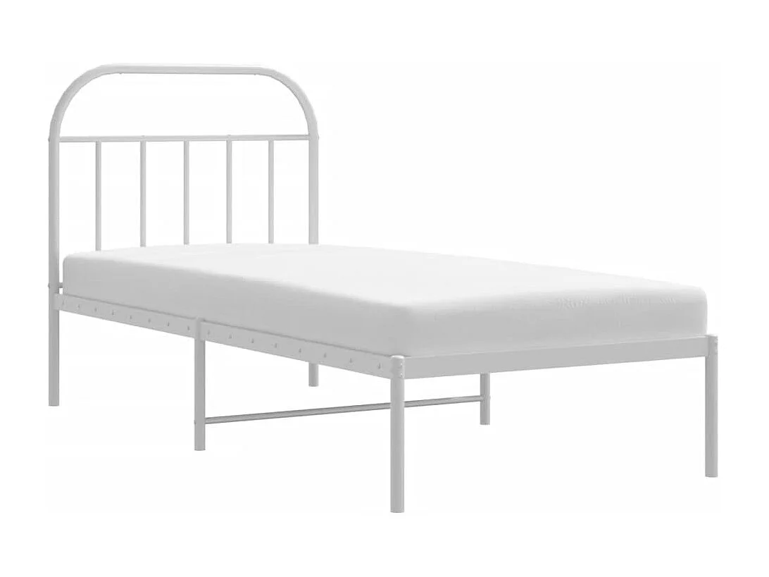 Lit simple | Lit adulte, enfant | Cadre de lit métal avec tête de lit blanc 90x190cm