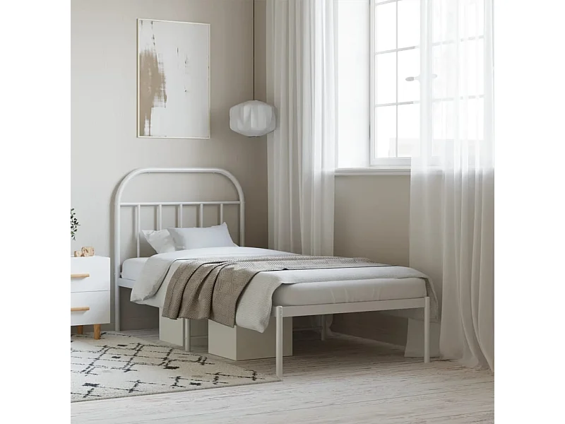 Lit simple | Lit adulte, enfant | Cadre de lit métal avec tête de lit blanc 90x190cm