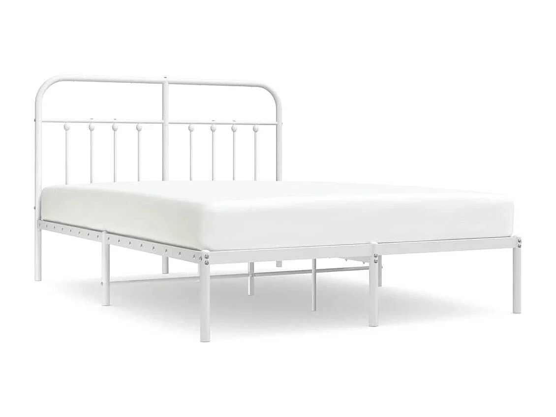 Lit double | Lit adulte | Cadre de lit métal et tête de lit blanc 135x190 cm