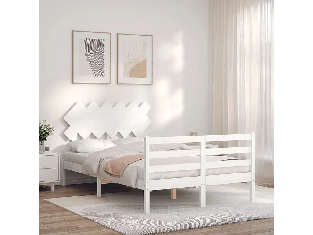 Lit double | Lit adulte | Cadre de lit blanc bois massif 135x190 cm