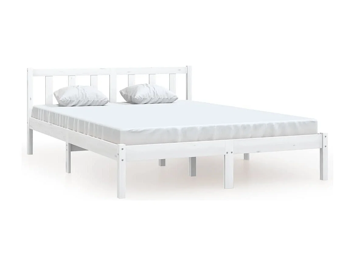 Lit double | Lit adulte | Cadre de lit blanc bois de pin massif 150x200 cm