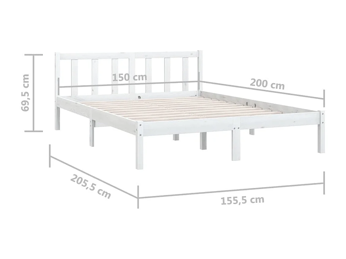 Lit double | Lit adulte | Cadre de lit blanc bois de pin massif 150x200 cm