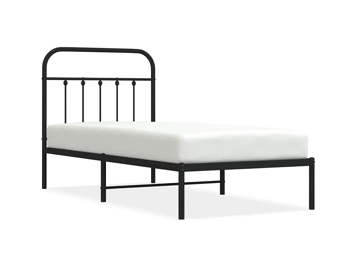 Lit simple | Lit adulte, enfant | Cadre de lit métal avec tête de lit noir 90x190 cm