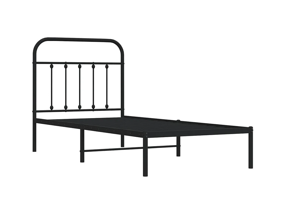 Lit simple | Lit adulte, enfant | Cadre de lit métal avec tête de lit noir 90x190 cm