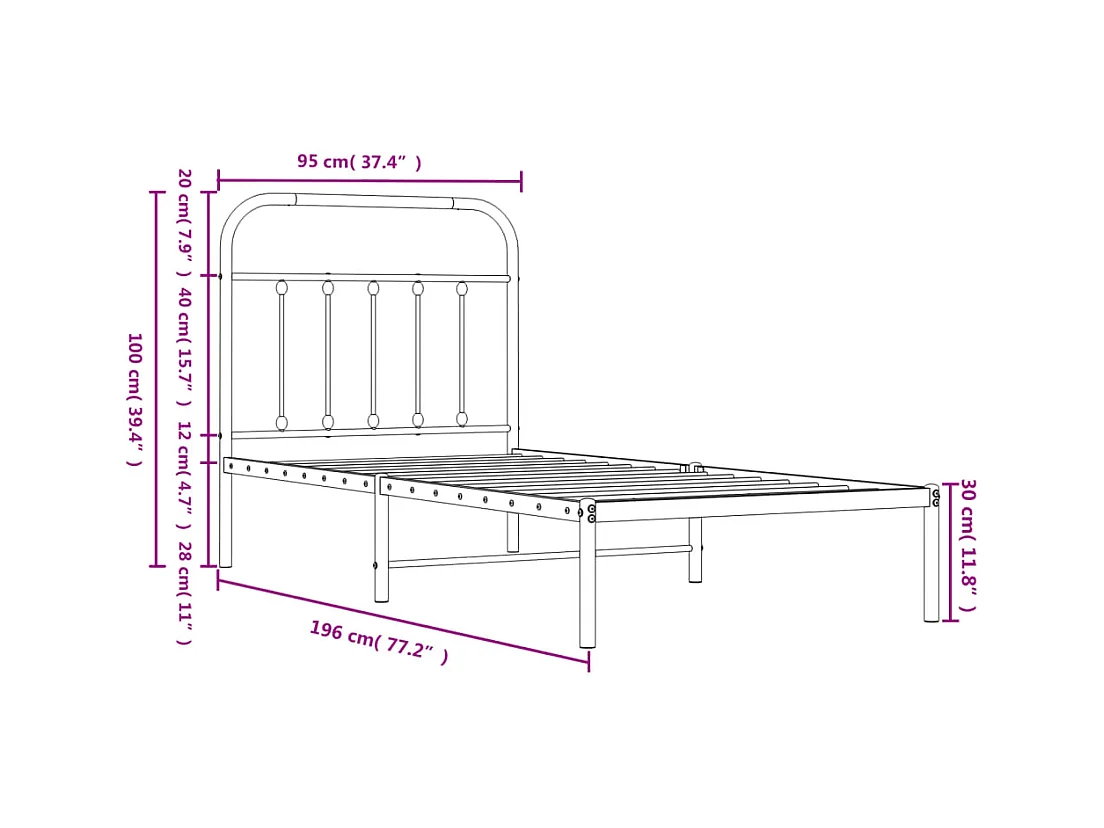 Lit simple | Lit adulte, enfant | Cadre de lit métal avec tête de lit noir 90x190 cm