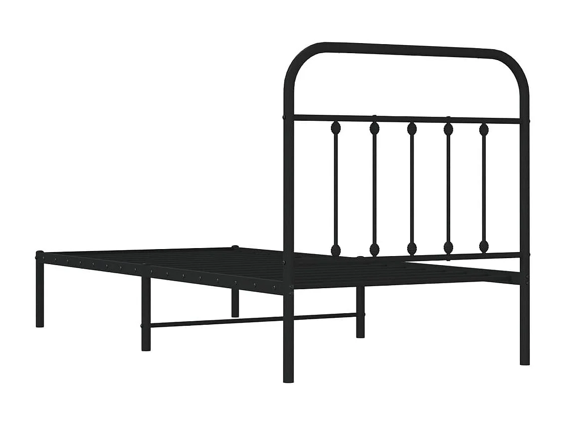 Lit simple | Lit adulte, enfant | Cadre de lit métal avec tête de lit noir 90x190 cm