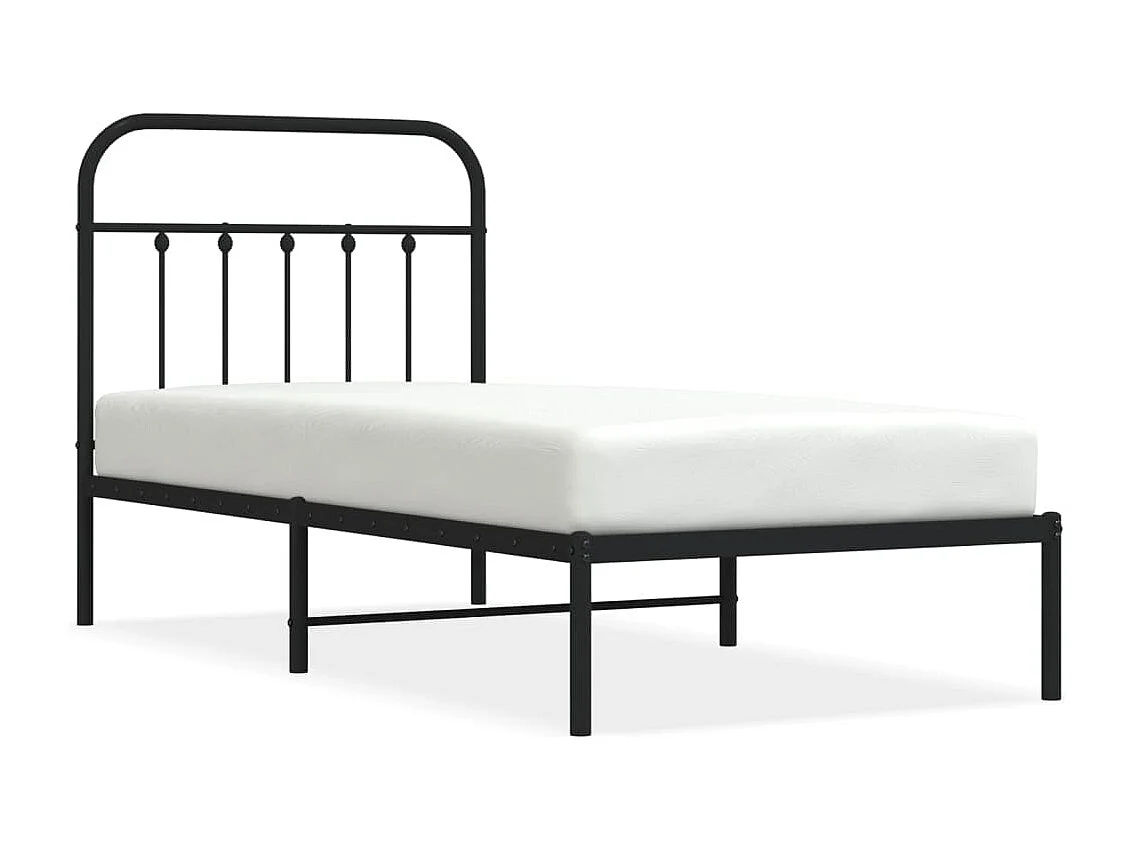 Lit simple | Lit adulte, enfant | Cadre de lit métal avec tête de lit noir 90x190 cm