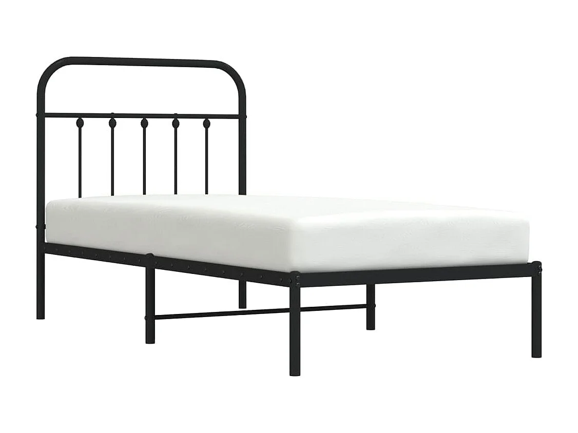 Lit simple | Lit adulte, enfant | Cadre de lit métal avec tête de lit noir 90x190 cm