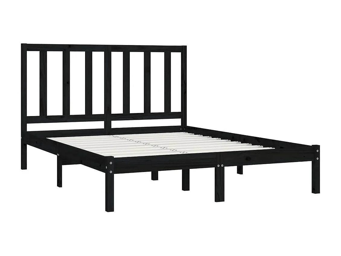 Lit double | Lit adulte | Cadre de lit noir bois de pin massif 140x190 cm