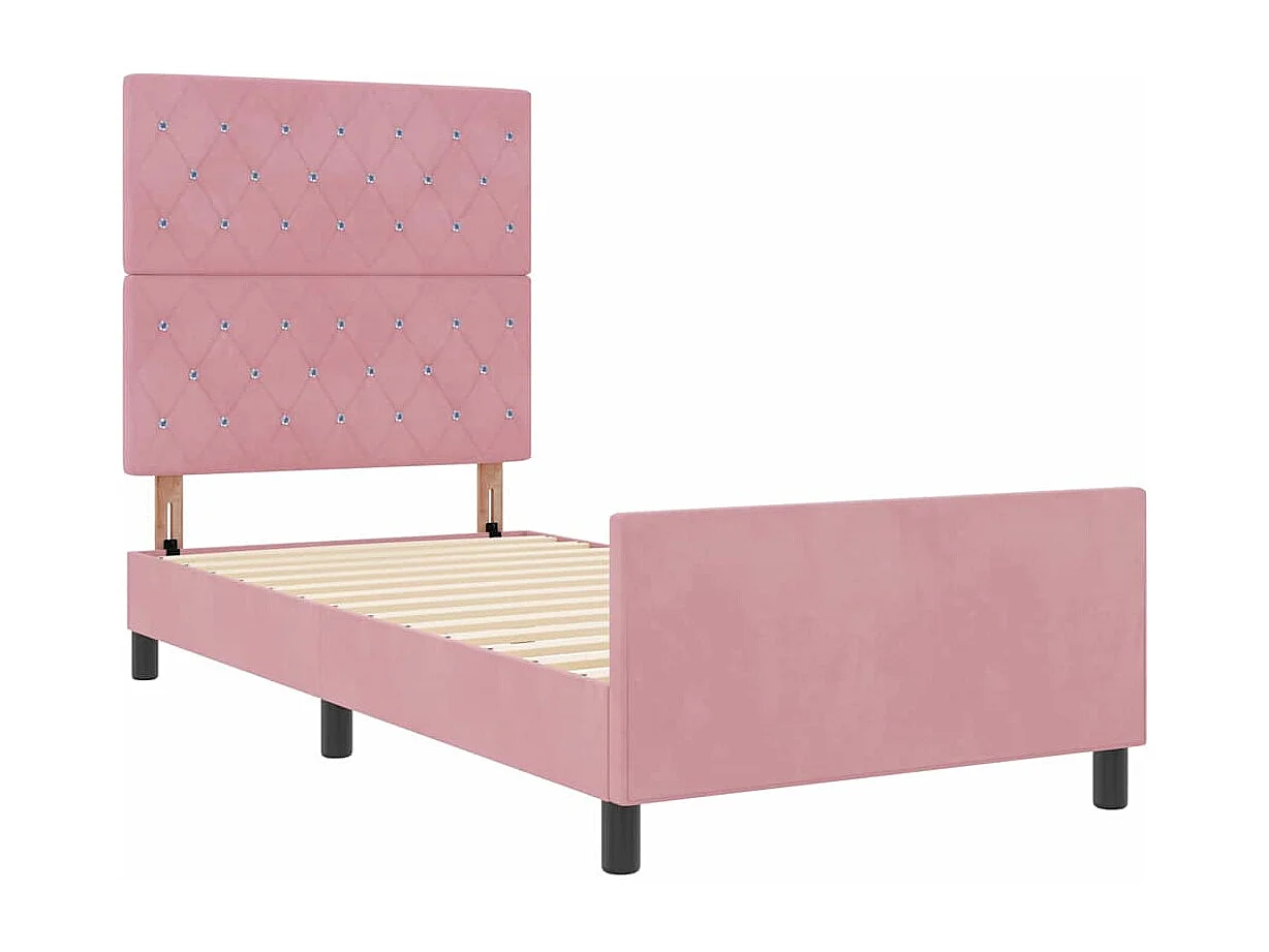 Lit simple | Lit adulte, enfant | Cadre de lit avec tête de lit Rose 90x190 cm Velours