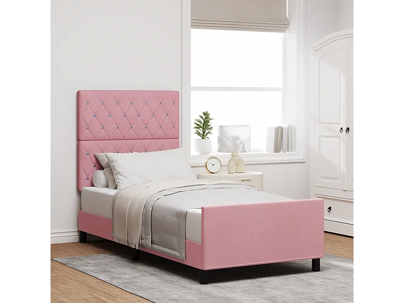 Lit simple | Lit adulte, enfant | Cadre de lit avec tête de lit Rose 90x190 cm Velours