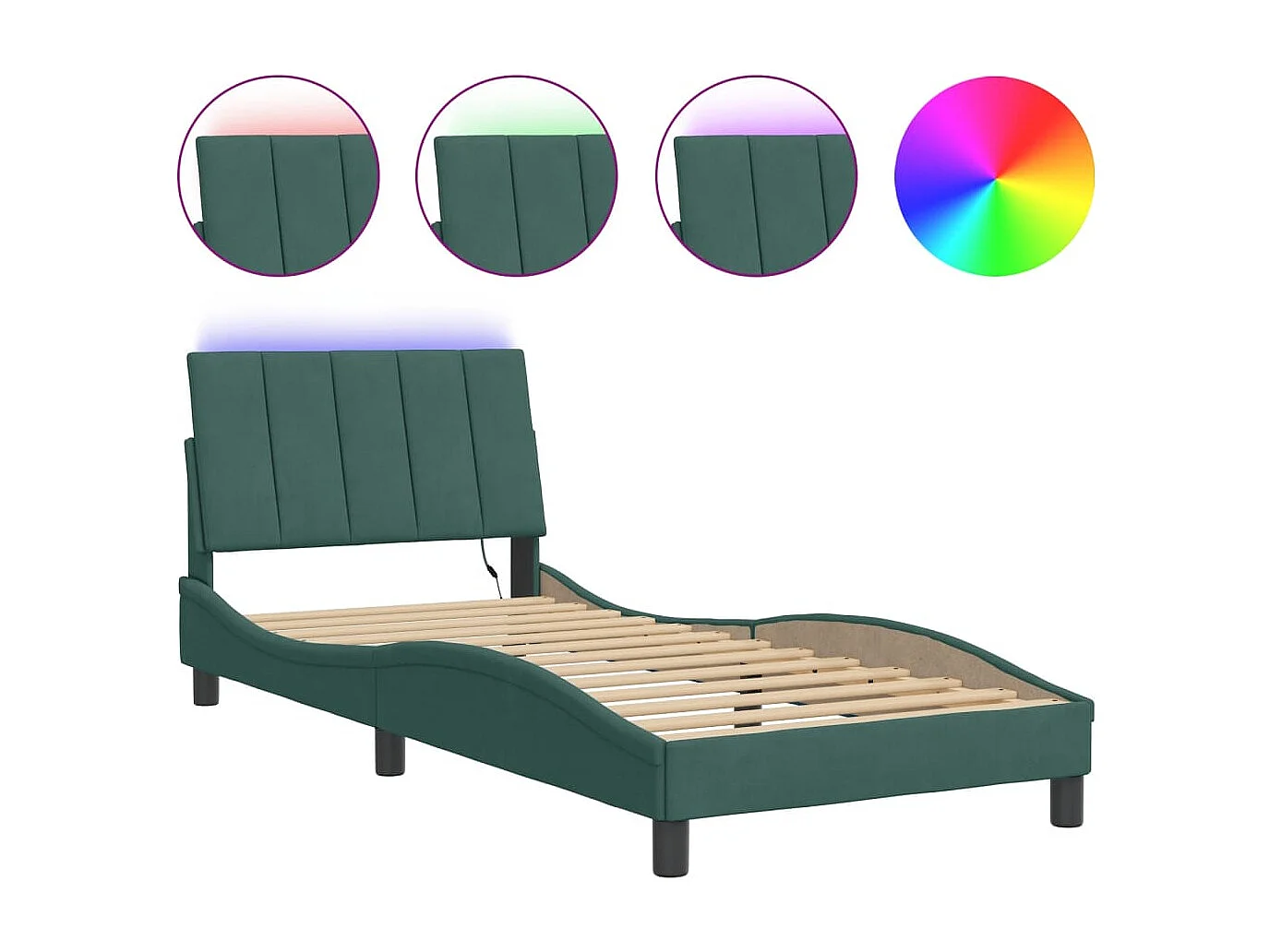 Letto per adulti | Letto singolo | Giroletto con LED senza Materasso Hanko Verde Scuro 90x190 cm in Velluto